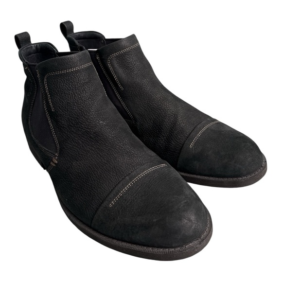 Ecco Other - ECCO Men's Jet Black Textured Suede Chelsea Pull-On Boots Sz 44 Contrast Stitch
